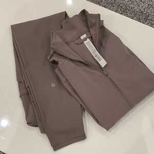 lululemon athletica mauve/light brown zip jacket and leggings set